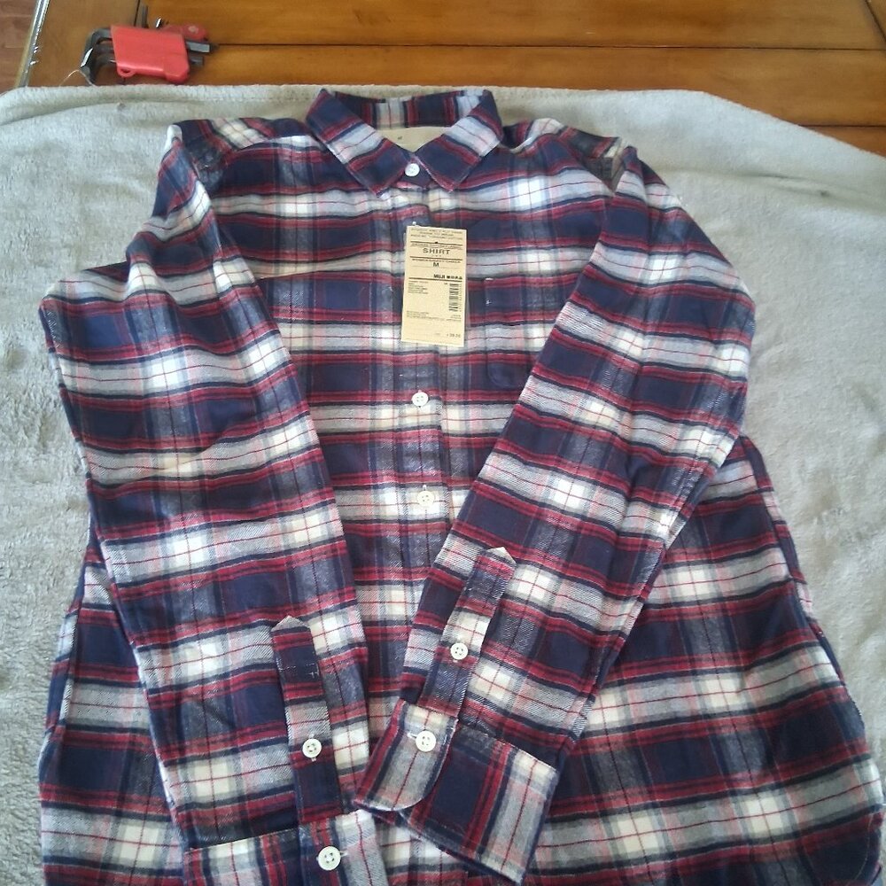 NWT - Ladies Organic Cotton Long Sleeve Flannel Shirt - Medium - "MUJI"